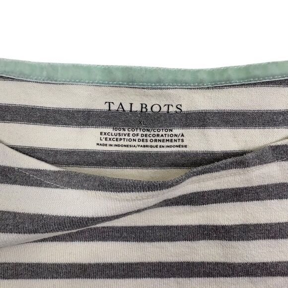 Talbots Authentic Boat Neck Tee Mixed Stripe 100% Cotton Weekend 3/4 Sleeve XL - Picture 2 of 10